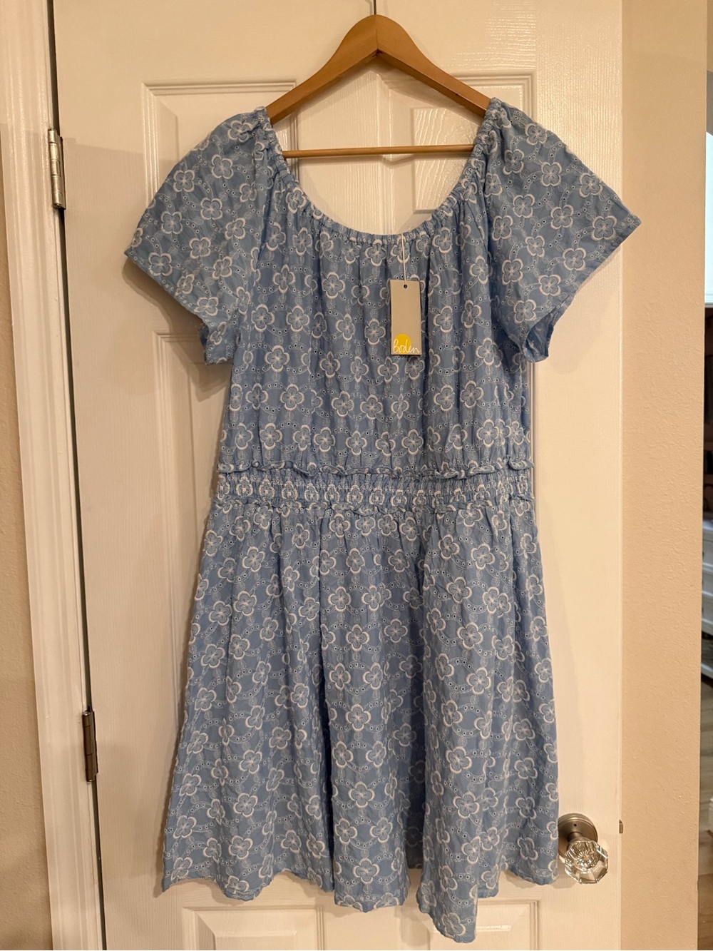 NWT Boden Scoop Neck Embroidered Dress Light Blue US 14R